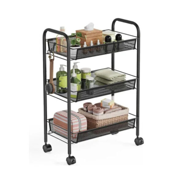 Carro Carrito Organizador 3 Estantes con Ganchos Metalico Negro