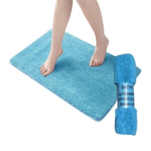 Alfombra Shaggy Antideslizante Celeste 60 cm X 40 cm Baño