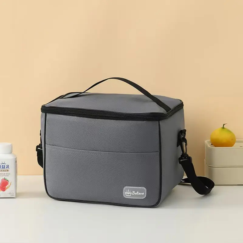 Canasto Lunchera Termico de Tela con Bolsillo Gris