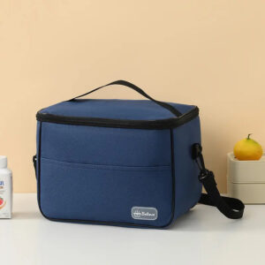 Canasto Lunchera Termico de Tela con Bolsillo Azul