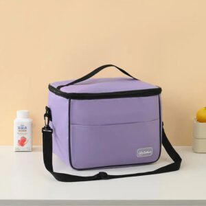Canasto Lunchera Termico de Tela con Bolsillo Violeta
