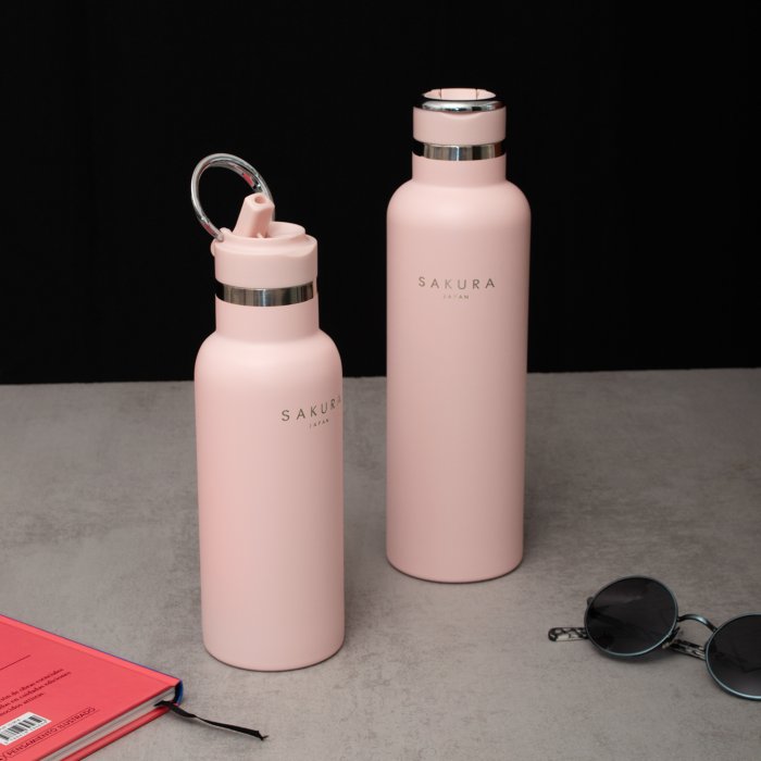 Botella Termica 500 mL Acero Inoxidable Rosa Mate Sakura - Image 2
