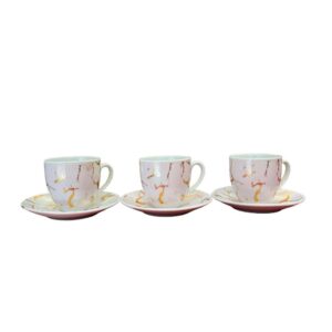 Set Tazas + Platos x6 Porcelana Blanco Craquelado