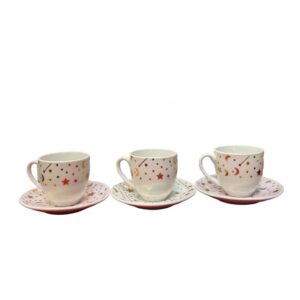 Set Tazas + Platos x6 Porcelana Blanco Estrellas Doradas