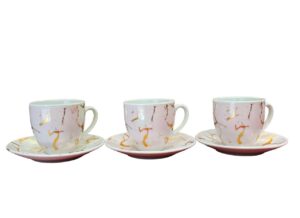 Set Tazas + Platos x6 Porcelana Blanco Craquelado