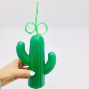 Vaso Cactus 300 mL PVC con Tapa y Sorbete