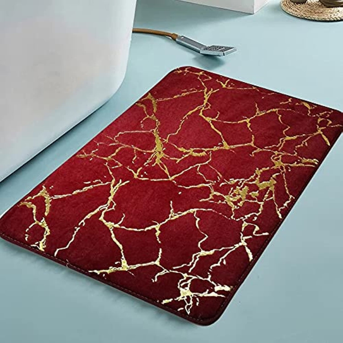 Alfombra de Baño 60 cm x 40 cm Modelo Grieta Rojo y Dorado
