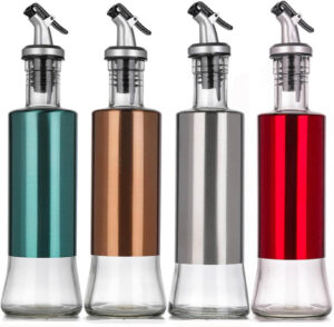 Aceitera Vinagrera Vidrio y Metal 300 cc Con Pico Vertedor Verde