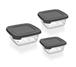 Set x3 Contenedores Transparente Cuadrado Tapa Gris