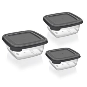 Set x3 Contenedores Transparente Cuadrado Tapa Gris