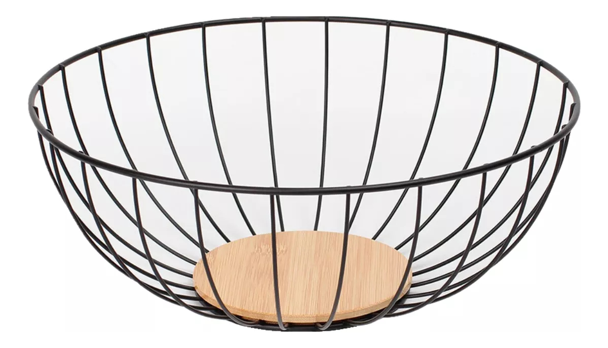 Frutera / Panera de Acero con Base de Madera Diametro 25 cm