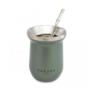 Mate de Acero con Bombilla y Limpiador Sakura Verde