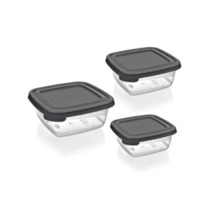 Set x3 Contenedores Transparente Cuadrado Tapa Gris