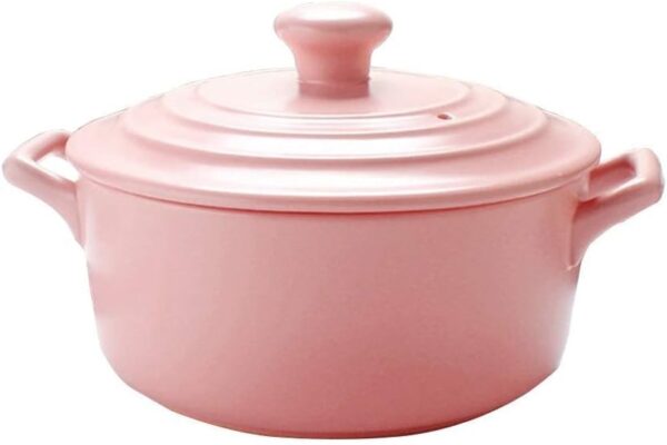 Mini Olla Cazuela con Tapa Ceramica 14 cm Rosa