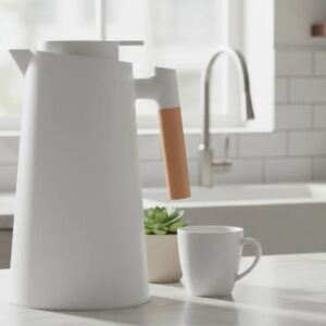 Jarra Termica 1 Litro Nordica con Mango de Madera Blanco