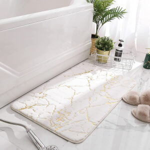 Alfombra de Baño 60 cm x 40 cm Modelo Grieta Blanco y Dorado
