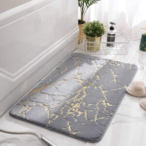 Alfombra de Baño 60 cm x 40 cm Modelo Grieta Gris y Dorado