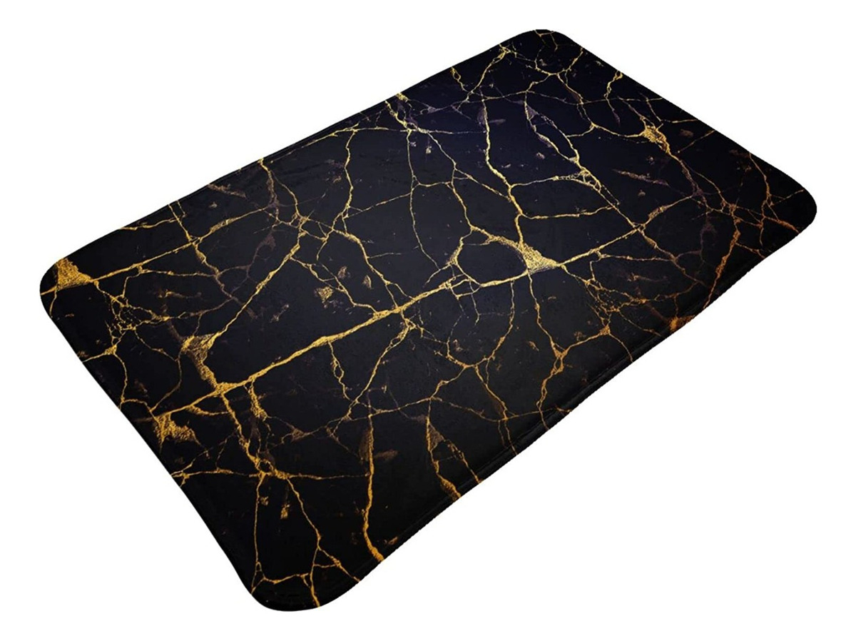 Alfombra de Baño 60 cm x 40 cm Modelo Grieta Negro y Dorado