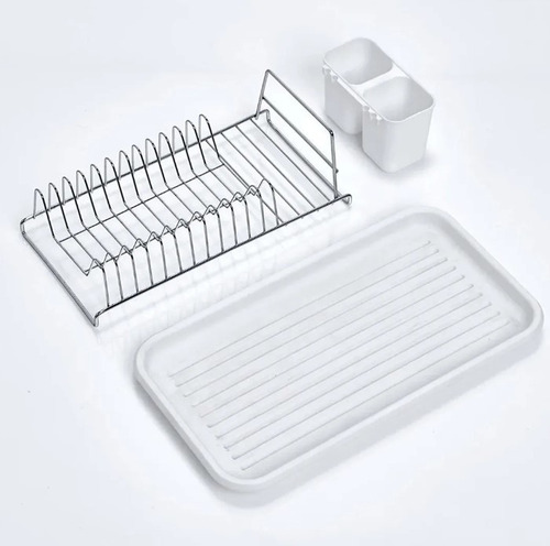 Escurridor Seca Platos Acero + Bandeja y Porta Cubiertos PVC Blanco - Image 4