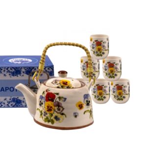 Tetera Pava 900 mL + 6 Cuencos Porcelana Modelo Pensamiento