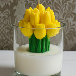 Vela Velon Aromatica En Recipiente Ramo De Tulipanes