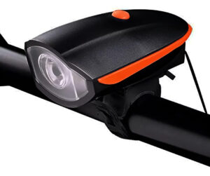 Luz Bicicleta Delantera con Bocina Recarga USB Negro y Naranja