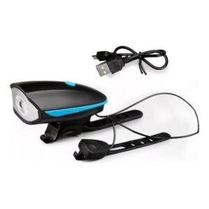Luz Bicicleta Delantera con Bocina Recarga USB Negro y Azul