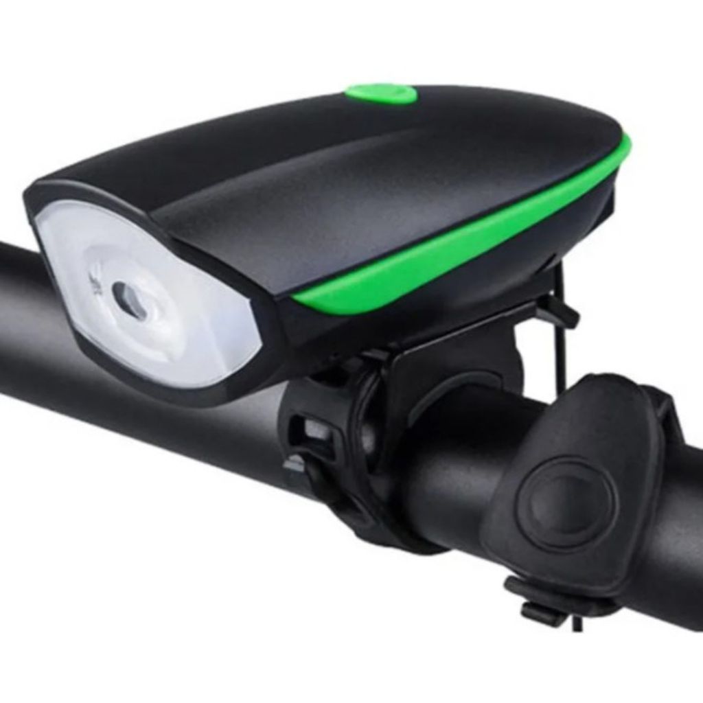 Luz Bicicleta Delantera con Bocina Recarga USB Negro y Verde