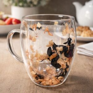 Taza Vaso Doble Vidrio Floral 350 mL Naranja y Negro