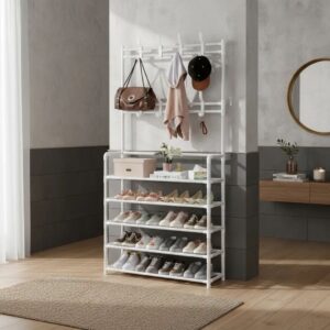 Mueble Organizador de Calzado Zapatero Botinero 5 Niveles con Perchero Blanco