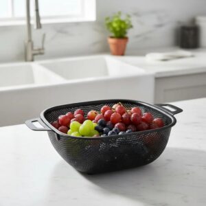 Colador con Agarraderas Cuadrado 26 cm Acero Inoxidable Negro