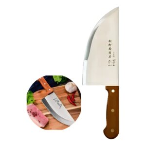 Cuchilla Hacha Redondeada de Cocina Acero Profesional Mango de Madera