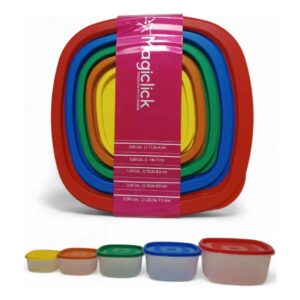 Set x5 Contenedores con Tapa Plastico Multicolor
